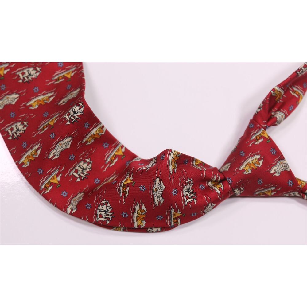 Salvatore Ferragamo Red Iceberg Penguins Silk Necktie Tie